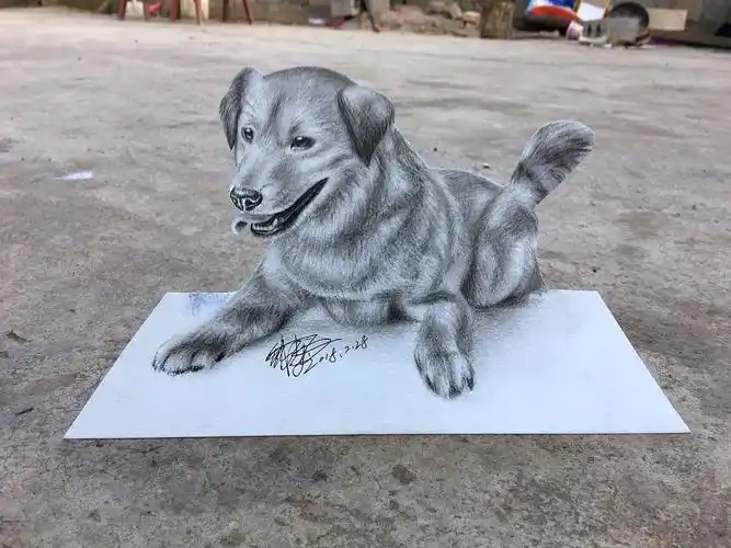 钱忠飞立体画,狗狗