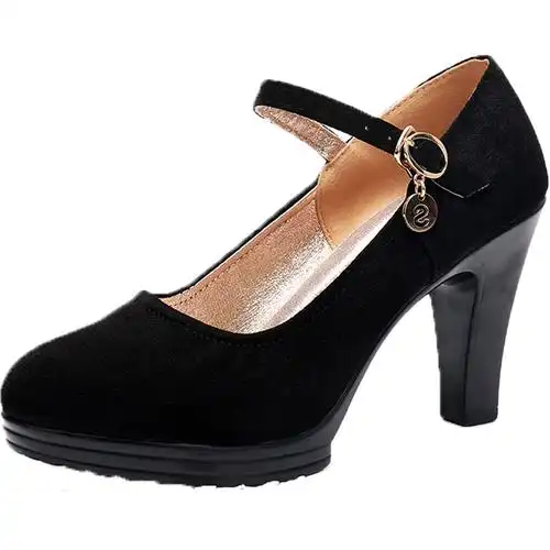 时尚秋季粗高跟鞋黑色女鞋老北京布鞋上班新款款酒店走秀舞蹈京翔