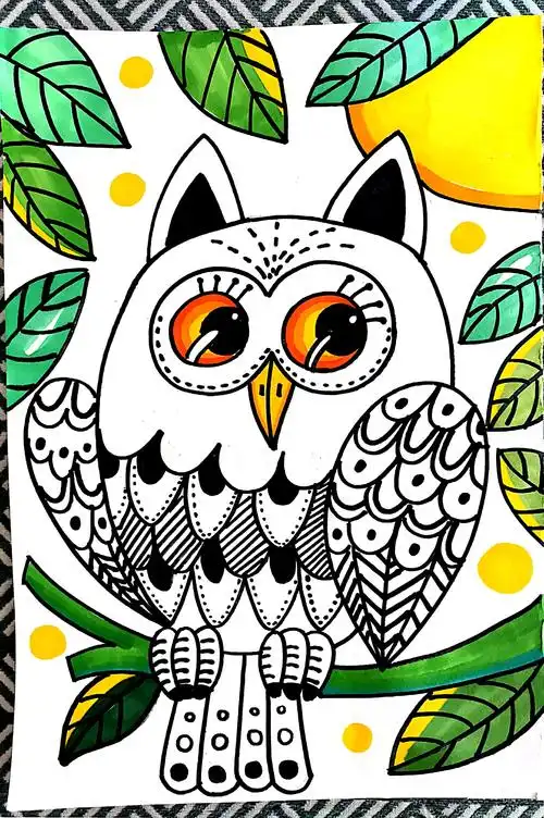 马克笔手绘夜幕下的猫头鹰