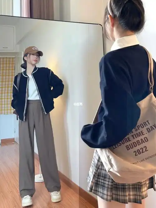 美式校园风78短款棒球服一整个爱住