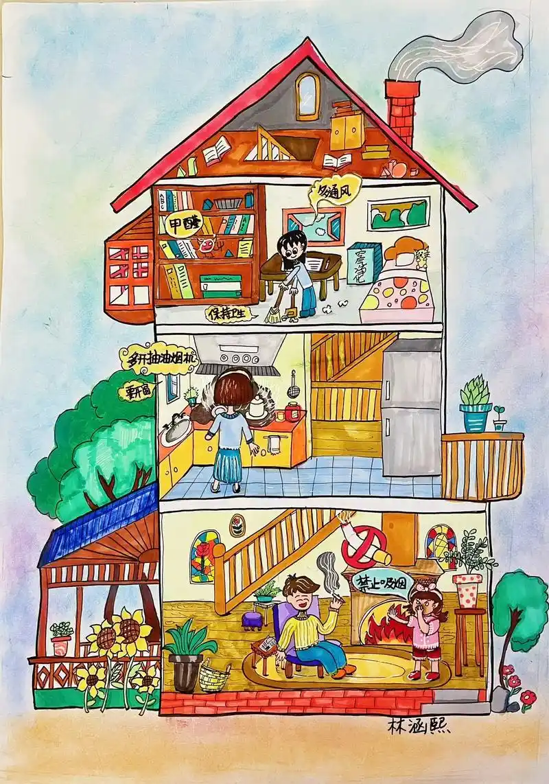 室内空气与健康主题绘画 (孩子原创,已参赛)#画画 #想画就 - 抖音