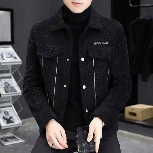 毛呢风衣男士外套冬季韩版潮牌貂绒呢子大衣2021新款短款加厚男装