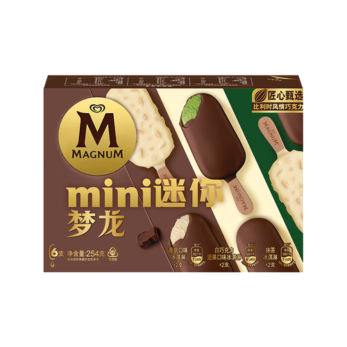 梦龙 和路雪 迷你梦龙三重口味香草 白巧 抹茶冰淇淋 42g*6支 雪糕