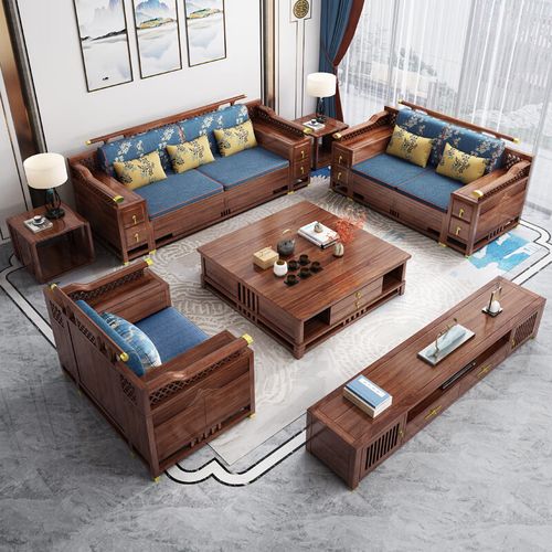 南巢新中式实木沙发组合金丝檀木框架储物轻奢禅意客厅家具储物沙发