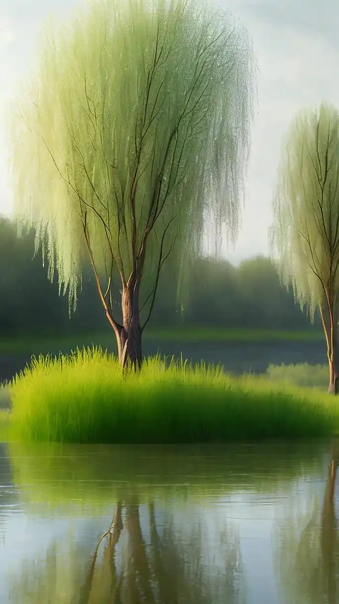 柳树的枝叶繁茂,可以为人们提供阴凉和遮蔽.在炎热的夏天,人们 - 抖音