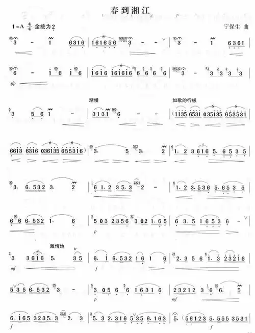 春到湘江笛子曲谱吉他谱