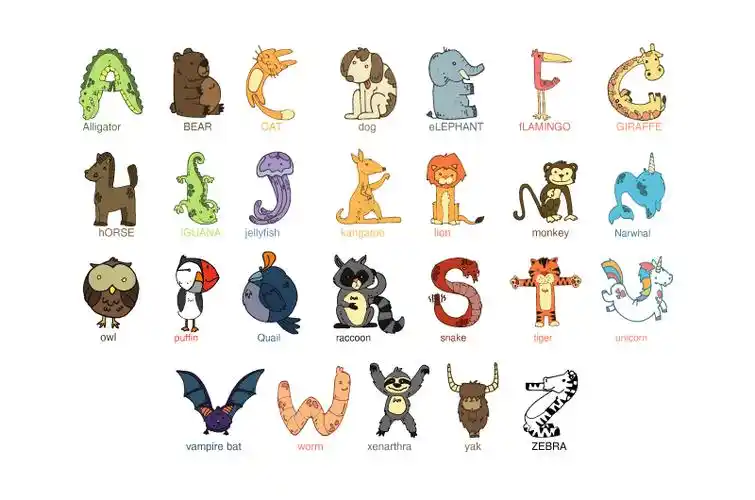 可爱的动物字母矢量素材aiepspng