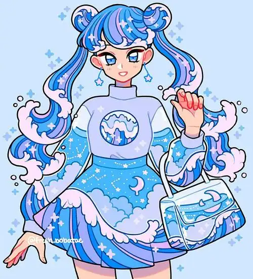 蓝色系插画作品集,可爱童话画风插画图