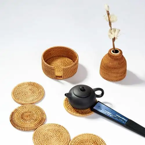 藤编茶杯垫越南秋藤茶托藤编隔热垫锅碗垫茶壶垫手作编织藤艺垫