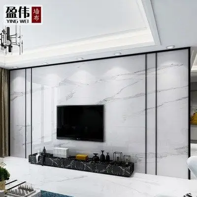 轻奢仿大理石电视背景墙墙布瓷砖客厅简约现代电视墙装饰边框壁布