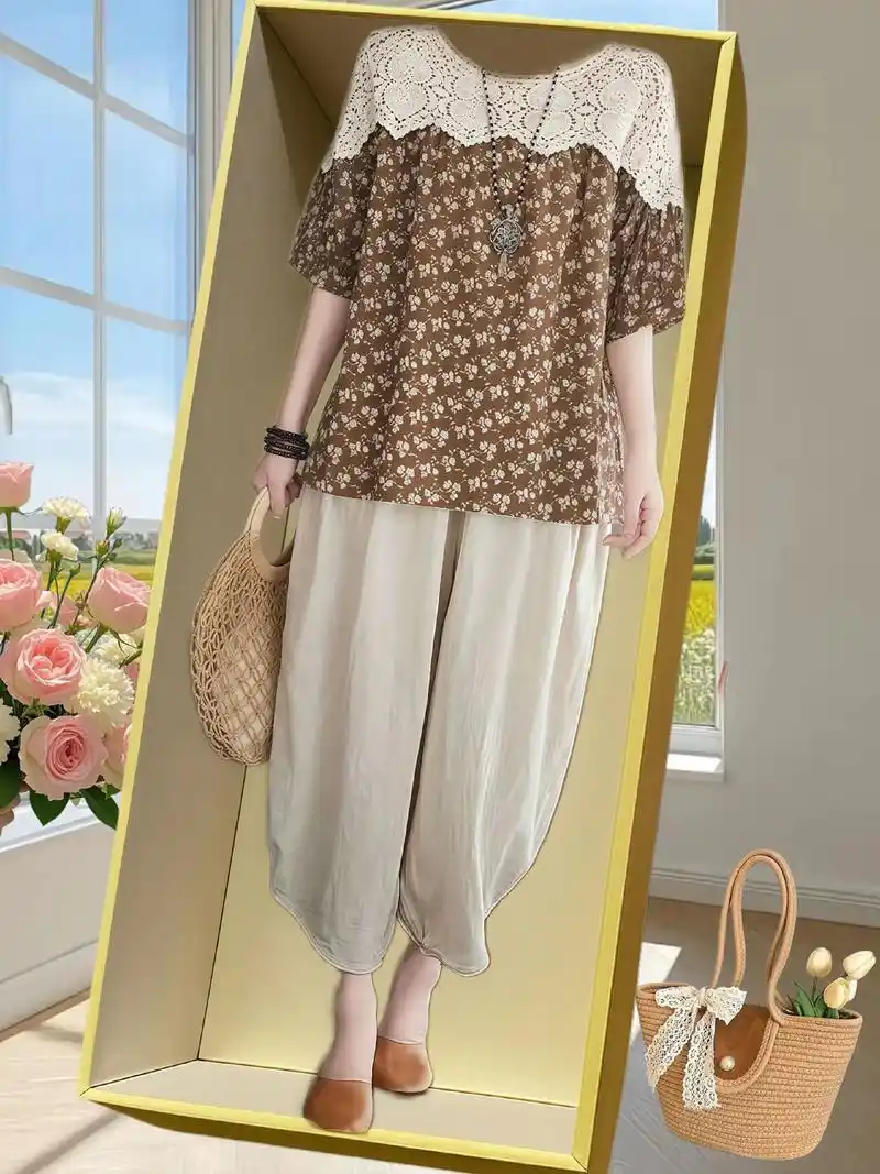 可穿到200斤的时尚棉麻套装.夏季全新亚麻两件套,为丰满身形