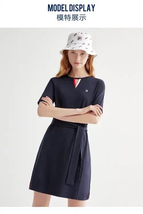 fila 斐乐官方女子连衣裙2020夏季新款时尚运动绑带连衣裙女裙 传奇蓝