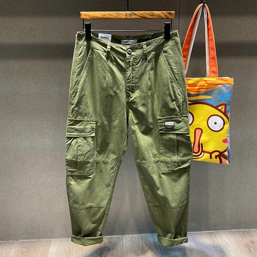 军绿色男裤2022新款夏季薄款纯棉工装裤男宽松直筒潮牌休闲裤痞帅