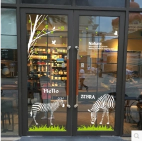 创意斑马墙贴纸美甲服装店面店铺橱窗玻璃门贴推拉门装饰墙面贴画