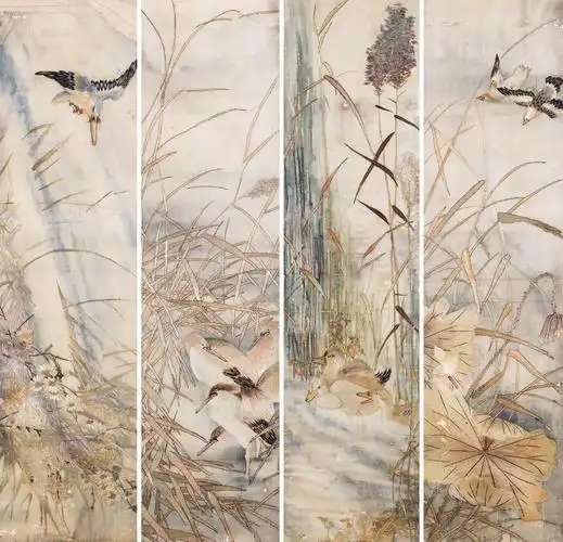 3028清湘绣花鸟四条屏