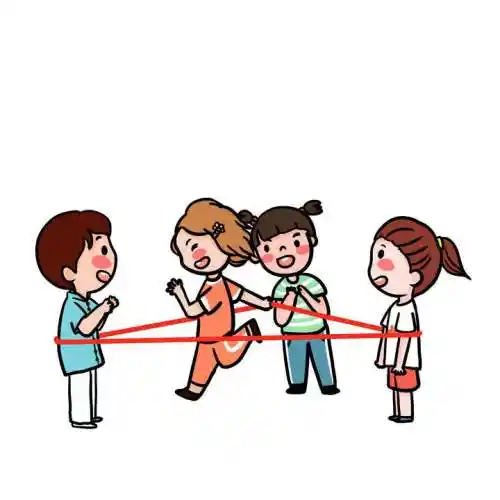 手绘卡通风格正在玩跳橡皮筋的孩子儿童游戏童年回忆图片免抠素材