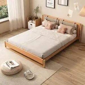 日式双人床1.8米1.5m主卧室轻奢简约软靠超纤皮实木床白蜡木婚床