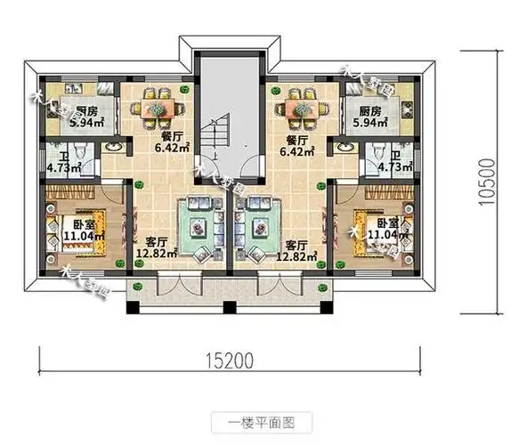 2×10.5米兄弟双拼别墅,新中式风格设计,共用楼梯 双入户门