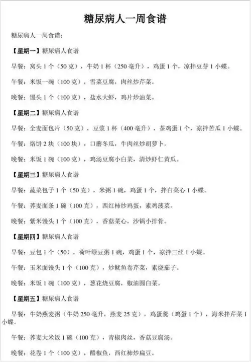 糖尿病人适合的一周食谱