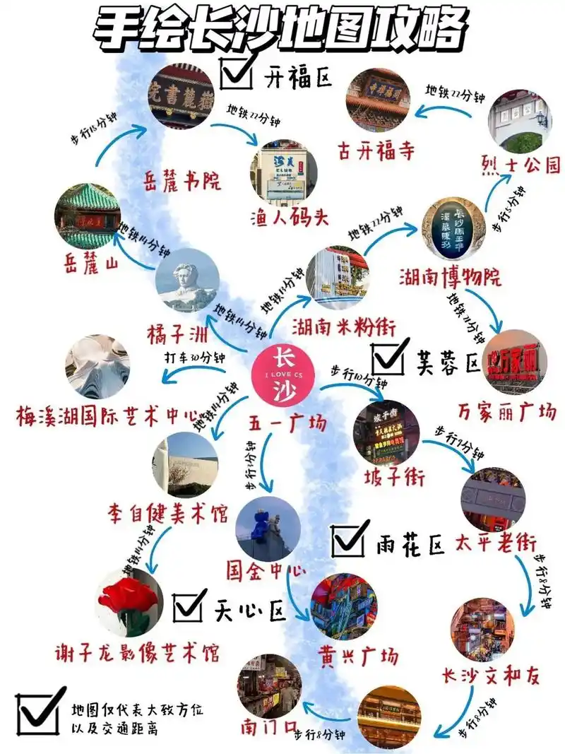 手绘长沙景点地图!推荐的景点和不推荐的  整理了一份长沙景 - 抖音