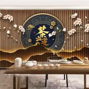 茶室装饰墙纸茶台茶文化茶庄茶叶店茶桌背景墙布茶道茶楼包厢壁纸