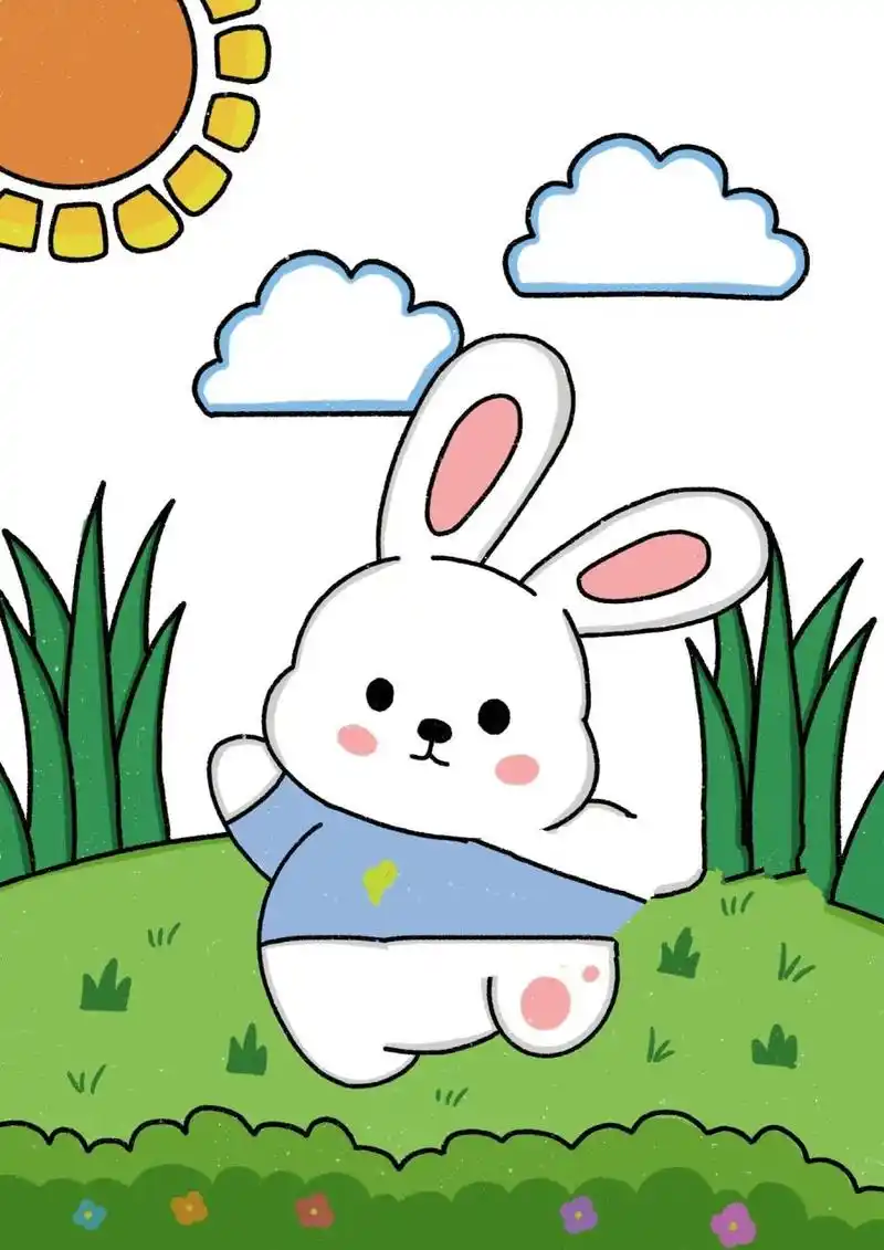 卡95/100儿童画《小兔子》高清素材 尺寸: a4 上色