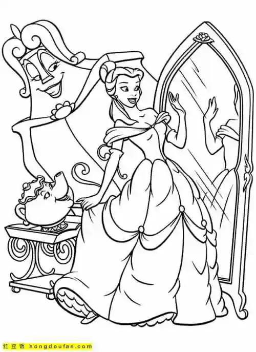 11张勇敢有趣的贝儿公主美女与野兽涂色图片-红豆饭小学生简笔画大全