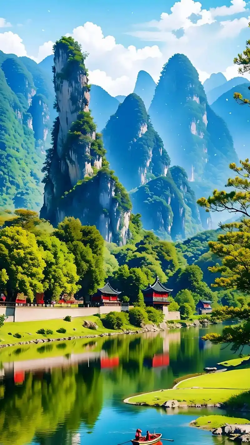 人间仙境世外桃源江南小镇,春天的桂林山水美景,青山绿水,红色 - 抖音