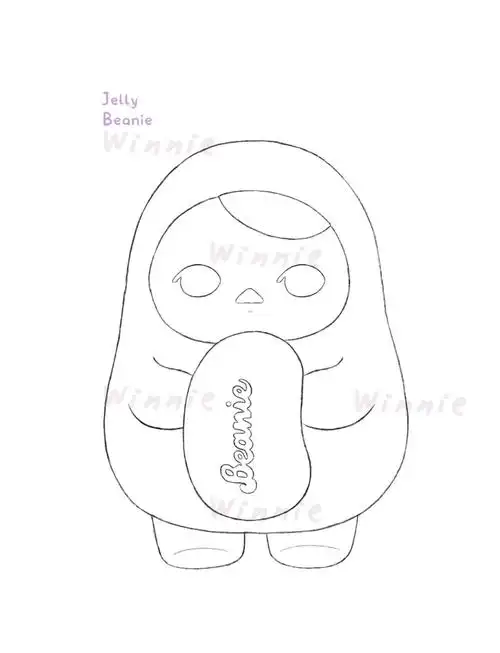 手绘彩铅盲盒泡泡玛特毕奇系列附线稿