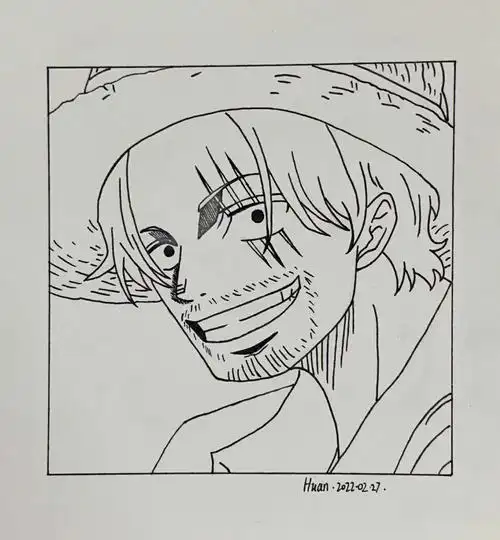 手绘海贼王香克斯附线稿过程