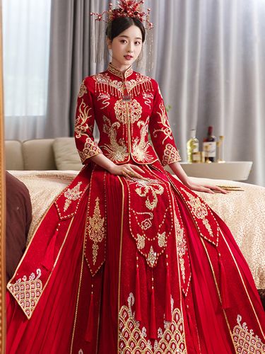 秀禾服新娘2021年新款冬季凤冠霞帔中式结婚女礼服古装嫁衣龙凤褂