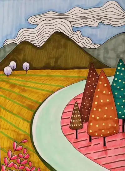 田园风景水彩画