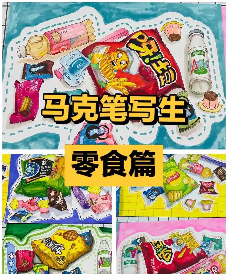 马克笔写生"零食篇"——中心画室 - 抖音