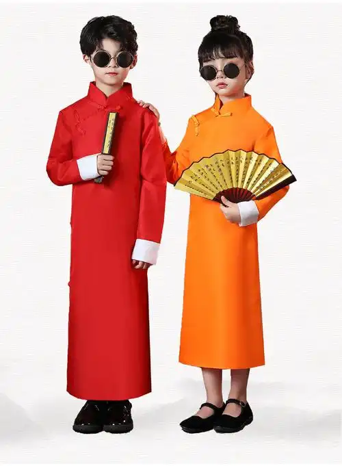 儿童相声演出服装五四民国长衫大褂中式长袍马褂说书人男女表演服