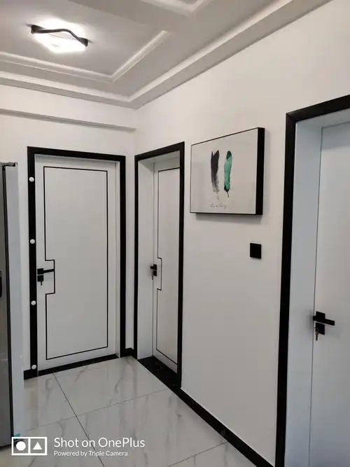 为了对应黑白灰的主题,做了黑色的门框,白色的门,有些线条做成点缀.