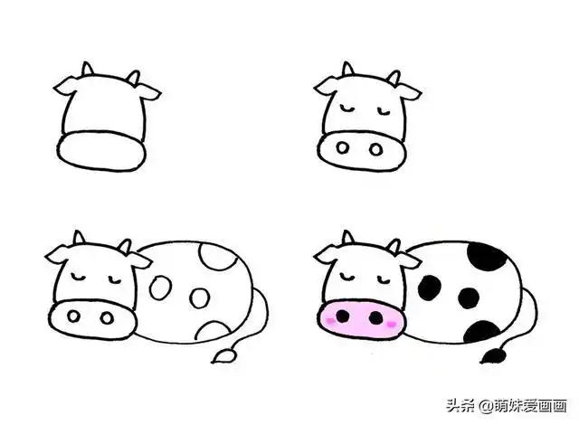 原创作品幼儿园儿童视频三步三步画牛,画牛简笔画涂色,三步画牛简笔画
