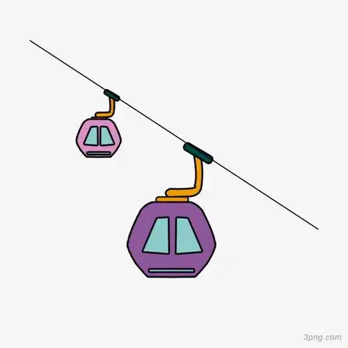 手绘紫色缆车png素材透明免抠图片-其他元素