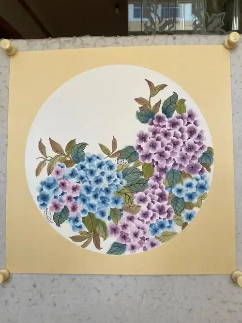 国画没骨绣球工笔