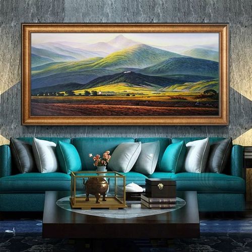 手绘油画纯手工现代简约巨人山轻奢玄关装饰画客厅沙发背景墙挂画