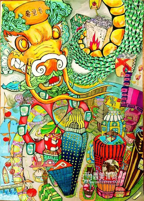 一等奖中学生科幻画《永不停歇的中国龙》赏析