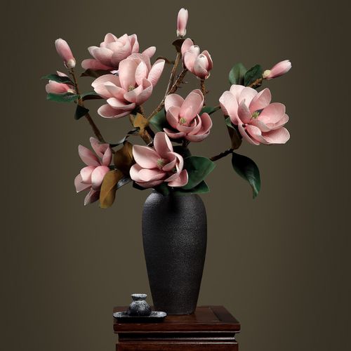 新中式大玉兰仿真花束 客厅玄关假花落地摆件插花装饰品花艺套装