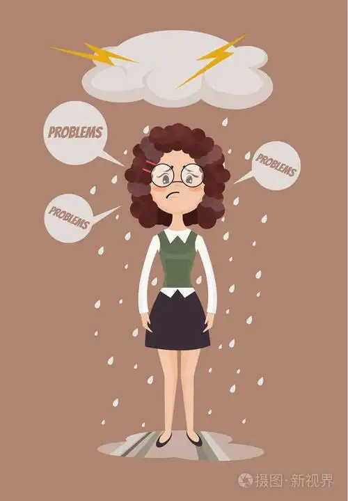 心情不好.悲伤的办公室女人性格.矢量平面卡通插画