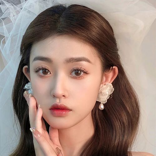 新娘结婚造型写真配饰婚纱耳饰珍珠耳钉仙美韩版耳坠 模特款耳针耳环