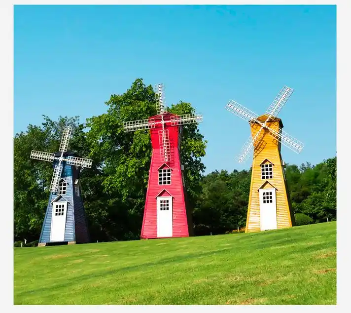 景观大风车网红景区公园庭院实木定制电动旋转