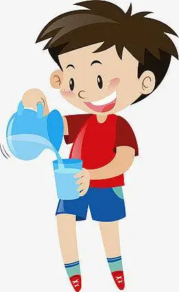 卡通微笑可爱喝水男孩