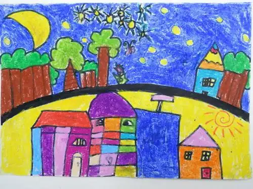 《白天与夜晚》/少儿绘画作品/儿童画/网络美术馆_中国少儿美术教育网