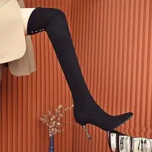 过膝长筒靴女尖头弹力靴2021年秋冬新款细跟性感高跟鞋网红瘦瘦靴
