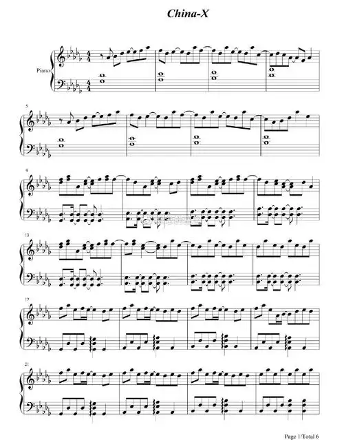 钢琴谱,双手简谱,双版本:徐梦圆《china-x》