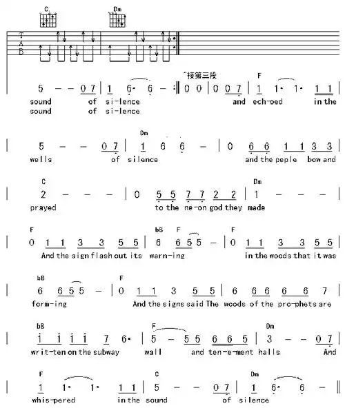 寂静之声吉他谱the sound of silence