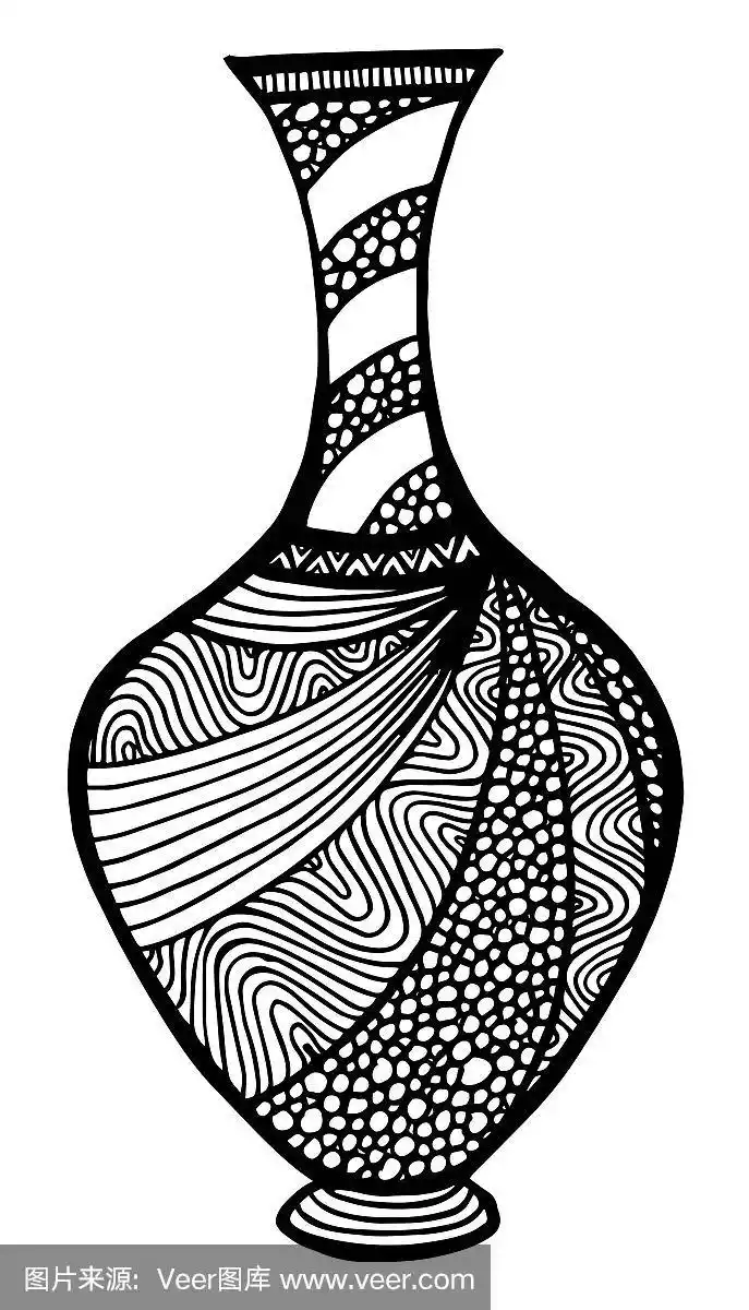 手绘矢量黑白花瓶涂鸦插图-插图